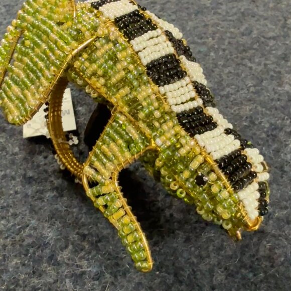 MacKENZIE CHILDS COURTLY CHECK HANDCRAFTED FROG NAPKIN RINGS NWT Beaded & Gold - Picture 8 of 14